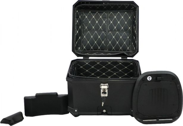 Tail Storage Box - 57L Black Motorcycle & Scooter Trunk, PHX Gen2, Quick Release, Dual Backrest, Corner Reflectors