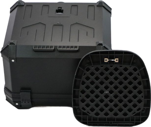 Tail Storage Box - 57L Black Motorcycle & Scooter Trunk, PHX Gen2, Quick Release, Dual Backrest, Corner Reflectors