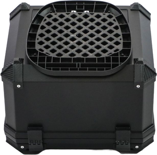 Tail Storage Box - 57L Black Motorcycle & Scooter Trunk, PHX Gen2, Quick Release, Dual Backrest, Corner Reflectors