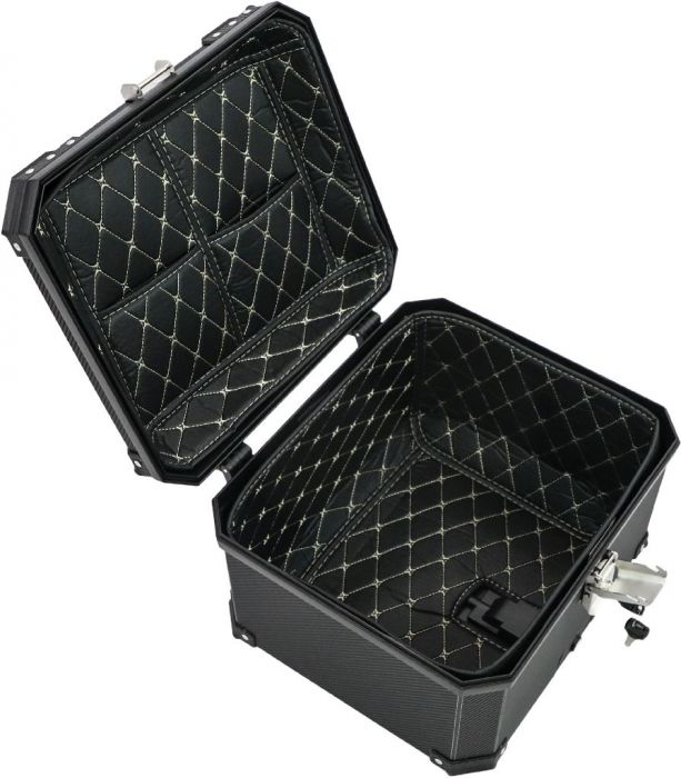 Tail Storage Box - 57L Carbon Motorcycle & Scooter Trunk, PHX Gen2, Quick Release, Dual Backrest, Corner Reflectors