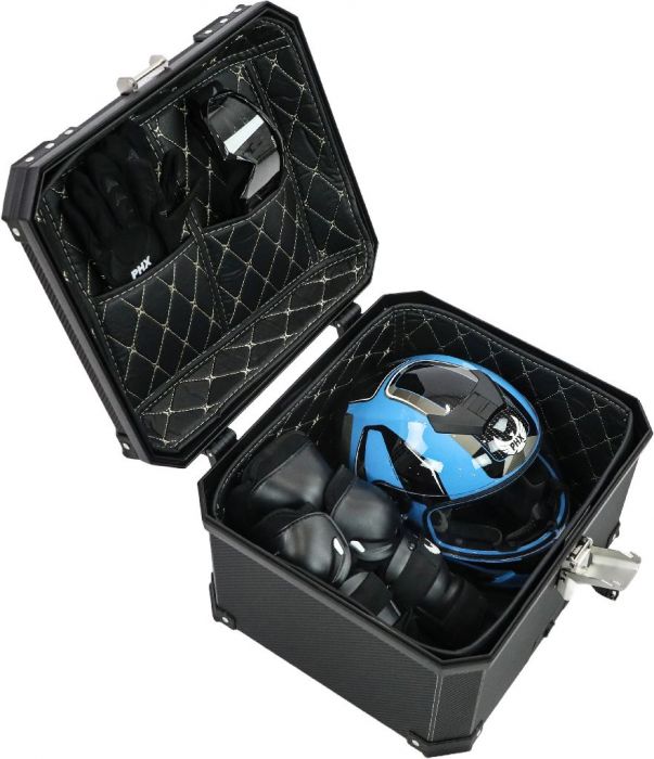 Tail Storage Box - 57L Carbon Motorcycle & Scooter Trunk, PHX Gen2, Quick Release, Dual Backrest, Corner Reflectors