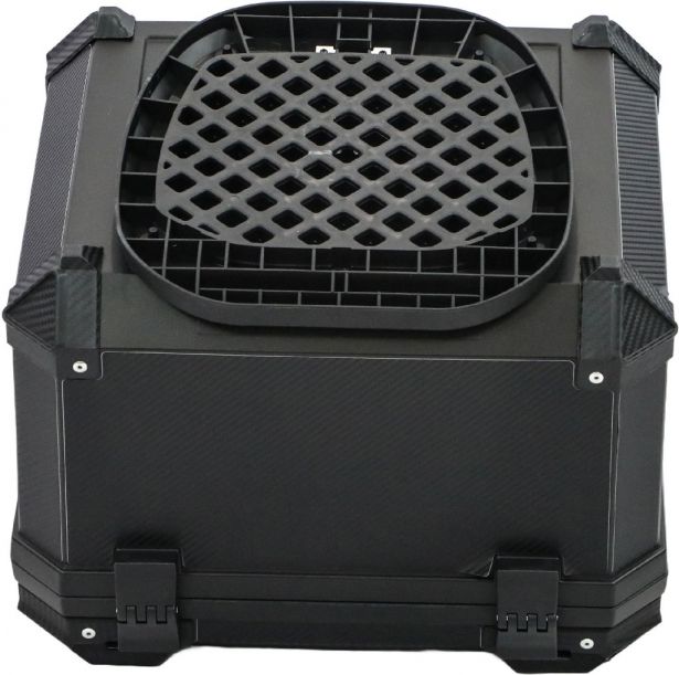 Tail Storage Box - 57L Carbon Motorcycle & Scooter Trunk, PHX Gen2, Quick Release, Dual Backrest, Corner Reflectors