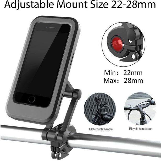 Touchscreen Cell Phone Mount - Universal Fit, Up to 6.7 Inch Devices, Black, Waterproof, 360 Degree