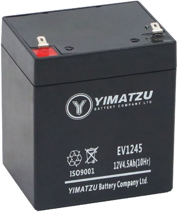 Battery - EV1245, 12V 4.5AH, Yimatzu, T1 Terminals