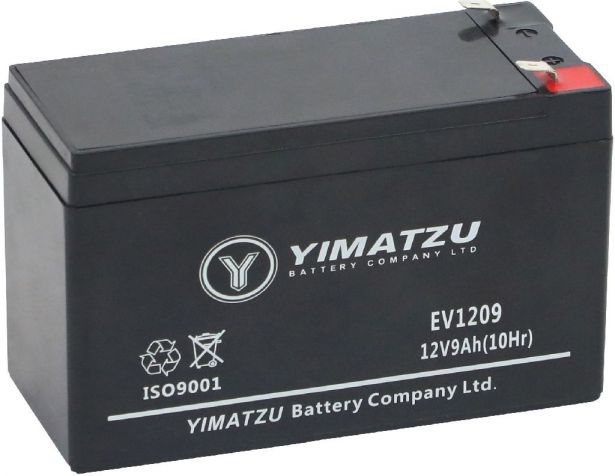 Battery - EV1209, 12V 9.0AH, Yimatzu, T2 Terminals