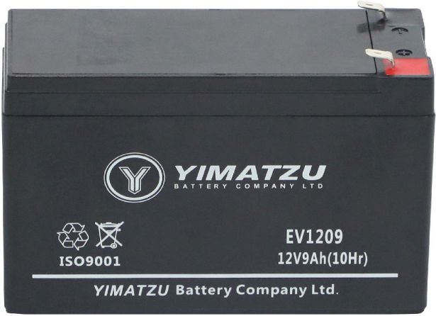 Battery - EV1209, 12V 9.0AH, Yimatzu, T2 Terminals