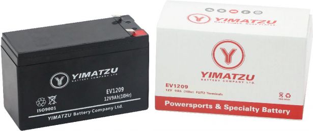 Battery - EV1209, 12V 9.0AH, Yimatzu, T2 Terminals