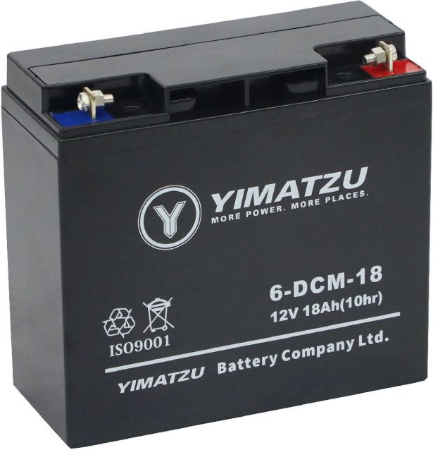 Battery - EV12180 / 6-DCM-18 / 6-DZM-18 / 6-FM-18, AGM, 12V 18Ah, Yimatzu, Nut & Bolt Terminals