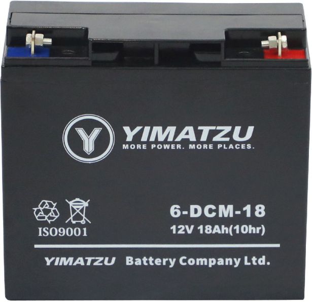 Battery - EV12180 / 6-DCM-18 / 6-DZM-18 / 6-FM-18, AGM, 12V 18Ah, Yimatzu, Nut & Bolt Terminals