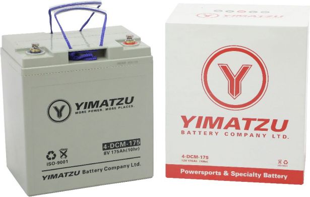 Battery - EV8175 / 4-DCM-175 / 4-DZM-175 / 4-FM-175, Group GC8, AGM, 8V 175Ah, Yimatzu, Threaded Terminals