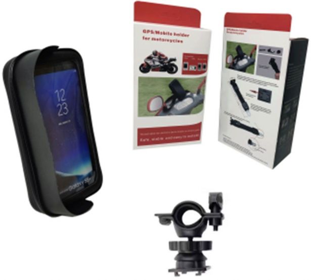 Touchscreen Cell Phone Mount - Mobile Phone Holder, Universal Fit, Black, Waterproof with Sunshade. Mount Type 1