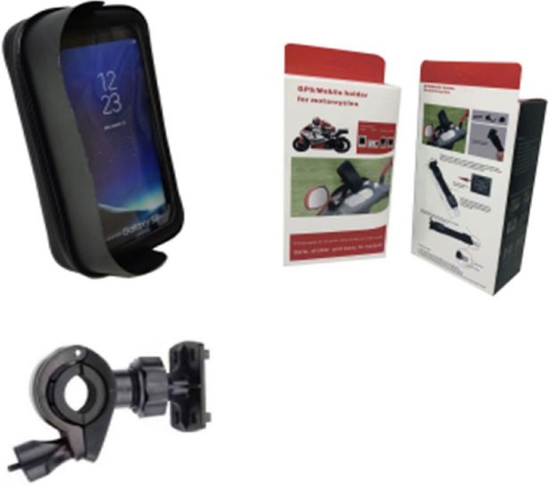 Touchscreen Cell Phone Holder - Mobile Phone Holder, Universal Fit, Black, Waterproof with Sunshade. Mount Type 2