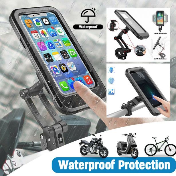 Touchscreen Cell Phone Mount - Universal Fit, Black, Waterproof, 360 Degree, Quick Release