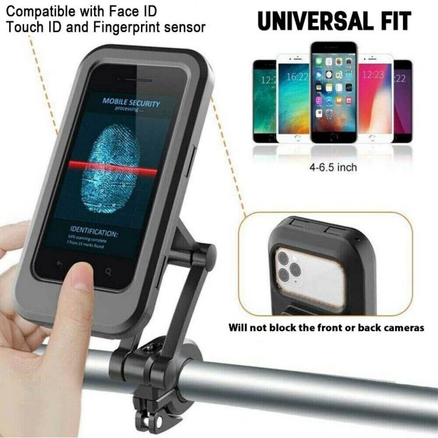 Touchscreen Cell Phone Mount - Universal Fit, Black, Waterproof, 360 Degree, Quick Release