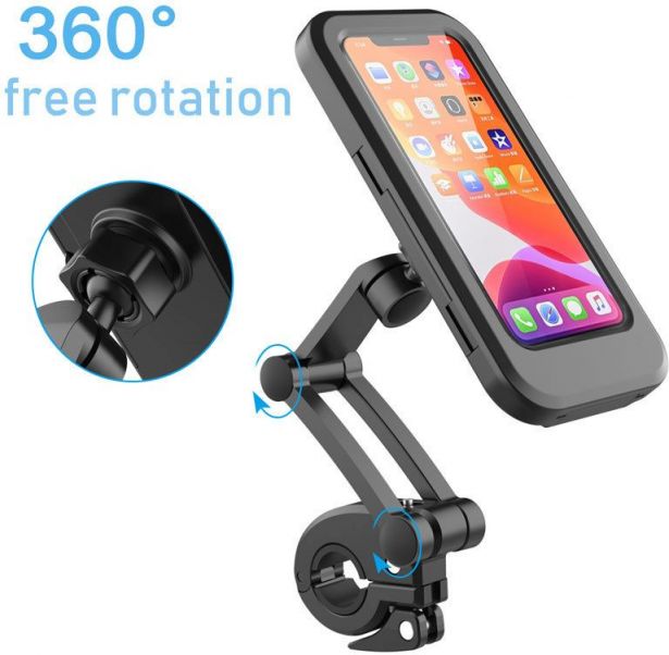 Touchscreen Cell Phone Mount - Universal Fit, Black, Waterproof, 360 Degree, Quick Release