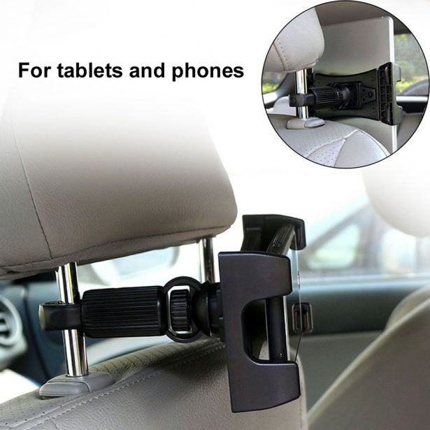 Cell Phone Mount - Universal Car Headrest, Upper and Lower Support Profile, 4.5-13.5 Inch Phones & Tablets