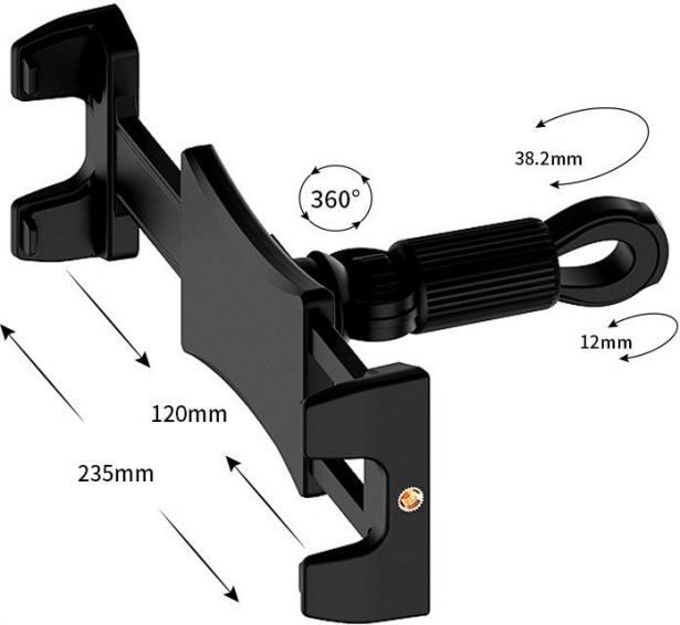 Cell Phone Mount - Universal Car Headrest, Upper and Lower Support Profile, 4.5-13.5 Inch Phones & Tablets