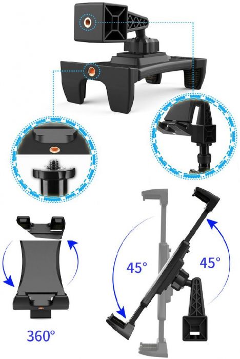 Tripod Mount - Phone & Tablet Stand, Selfie Stick, Upper and Lower Support Profile, Threaded Mounts