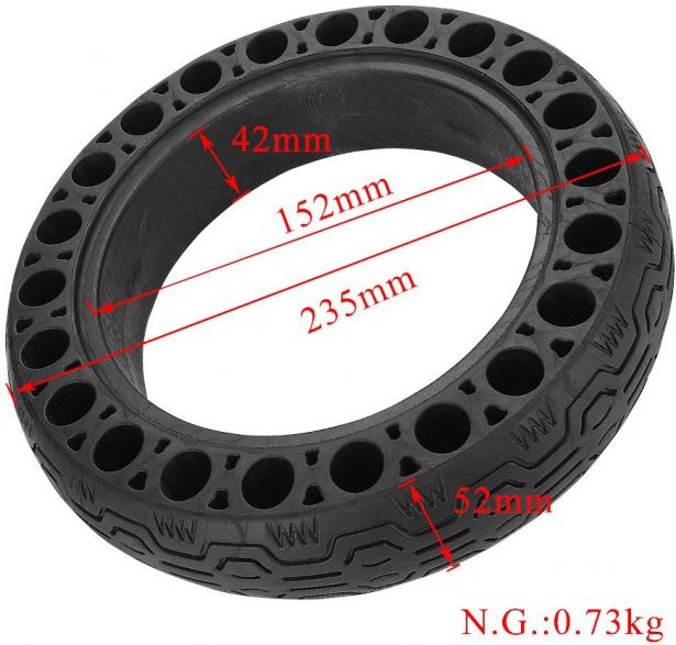 Tire - 10x2.5, 60/70-6.5, Circular Honeycomb, Solid, Black, G30