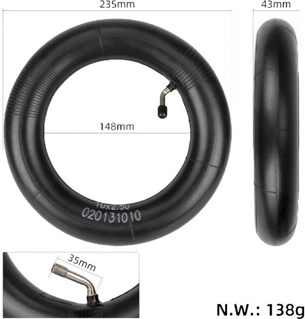 Inner Tube - 10x2.5 with 45 Degree Valve Stem