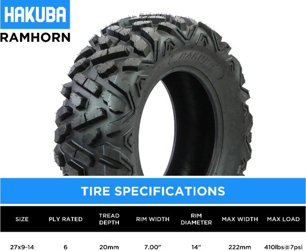 Tire - Hakuba Ramhorn Offroad, 27x9-14, 6 Ply, Bighorn Style, ATV / UTV