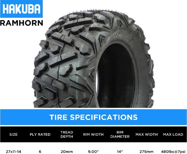 Tire - Hakuba Ramhorn Offroad, 27x11-14, 6 Ply, Bighorn Style, ATV / UTV