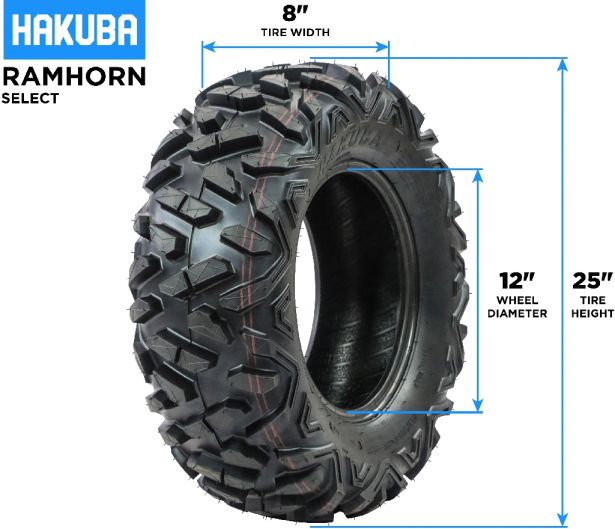Tire - Hakuba Ramhorn Select Offroad, 25x8-12, 6 Ply, Bighorn Style, ATV / UTV