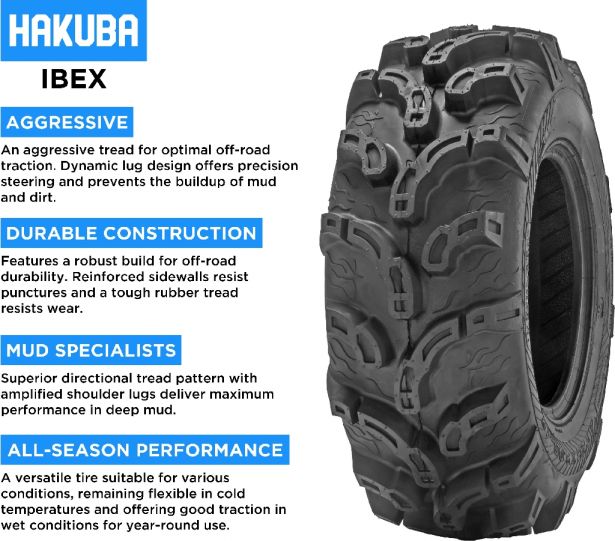 Tire - Hakuba Ibex Offroad, 27x9-12, 6 Ply, Zilla Style, Super Mud Lugs, ATV / UTV