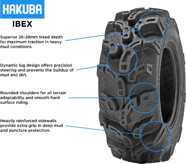 Tire - Hakuba Ibex Offroad, 27x9-12, 6 Ply, Zilla Style, Super Mud Lugs, ATV / UTV