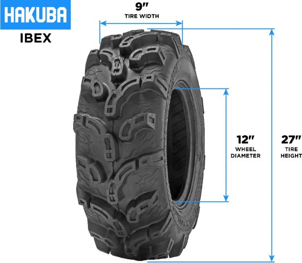 Tire - Hakuba Ibex Offroad, 27x9-12, 6 Ply, Zilla Style, Super Mud Lugs, ATV / UTV