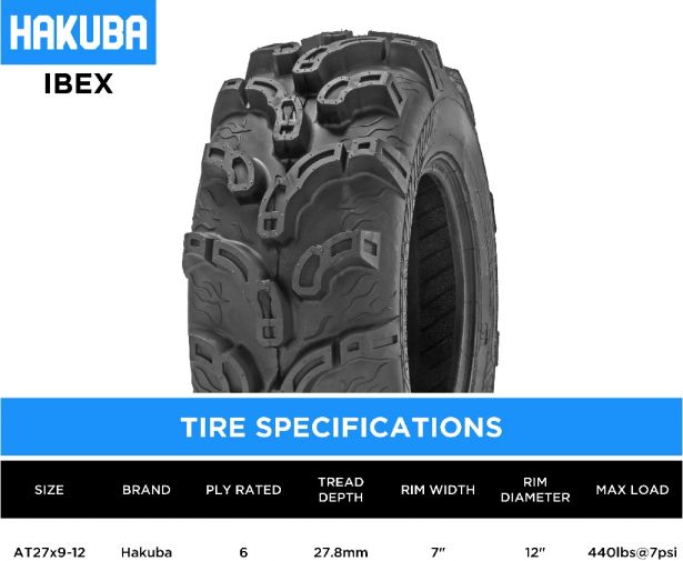 Tire - Hakuba Ibex Offroad, 27x9-12, 6 Ply, Zilla Style, Super Mud Lugs, ATV / UTV