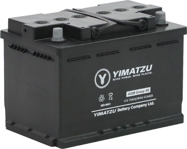 Battery - Group 48 / H6 / L3 AGM Automotive, 12V 75Ah, 820CCA, SLA, MF, Yimatzu