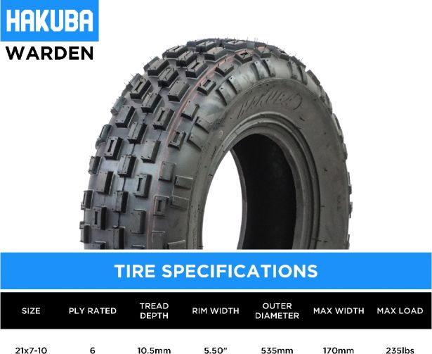 Tire - Hakuba Warden Offroad, 21x7-10, 6 Ply, ATV, Offroad & Mobility
