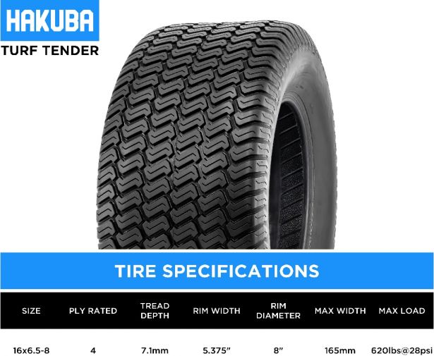 Tire - Hakuba Turftender, 16x6.50-8, 4 Ply, Lawn&Garden