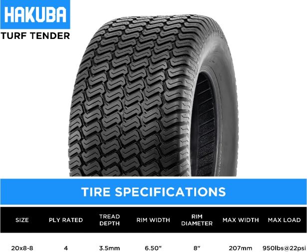 Tire - Hakuba Turftender, 20x8.00-8, 4 Ply, Lawn&Garden