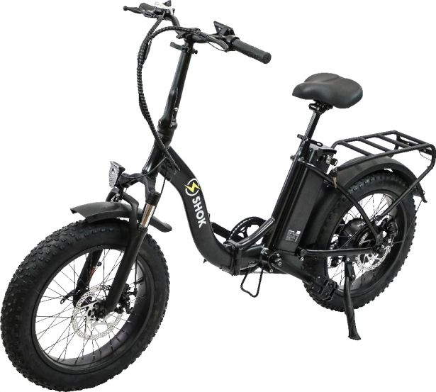 SHOK Pulsar - Black (50% Matte), Folding Fat Tire Step Through Ebike 48V, 500W, 10.4Ah, 500Wh