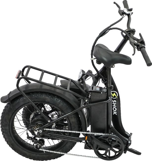 SHOK Pulsar - Black (50% Matte), Folding Fat Tire Step Through Ebike 48V, 500W, 10.4Ah, 500Wh