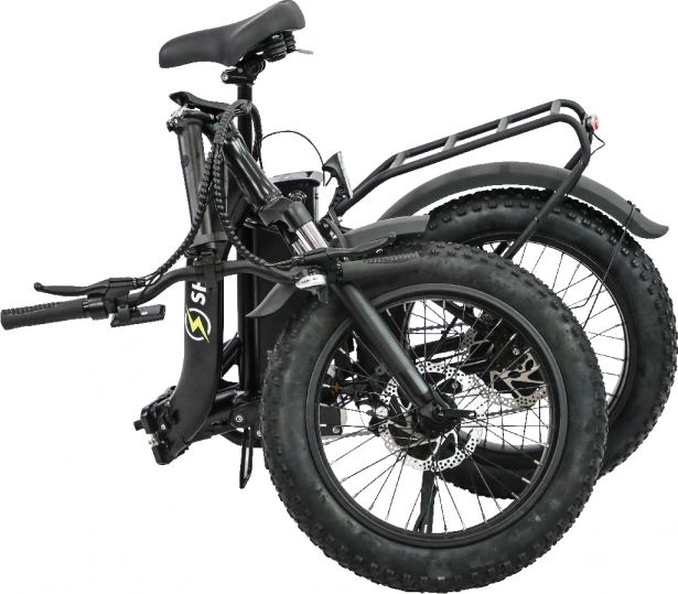 SHOK Pulsar - Black (50% Matte), Folding Fat Tire Step Through Ebike 48V, 500W, 10.4Ah, 500Wh