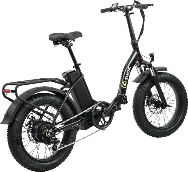 SHOK Pulsar - Black (50% Matte), Folding Fat Tire Step Through Ebike 48V, 500W, 10.4Ah, 500Wh