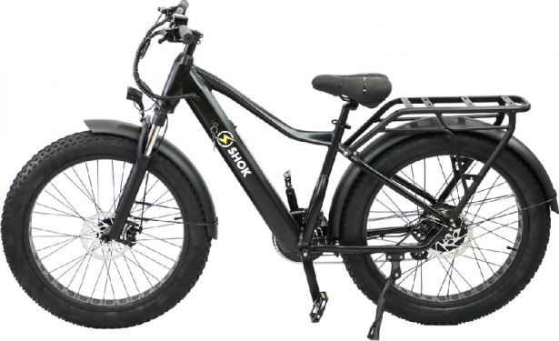 SHOK Atomik - Black (50% Matte), Fat Tire Mountain Ebike 48V, 500W, 10.4Ah, 500Wh