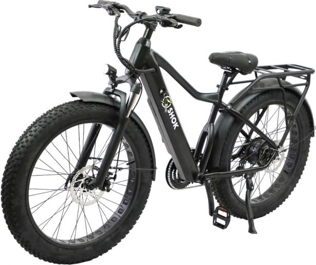 SHOK Atomik - Black (50% Matte), Fat Tire Mountain Ebike 48V, 500W, 10.4Ah, 500Wh