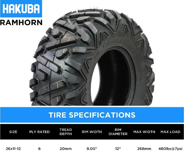 Tire - Hakuba Ramhorn Offroad, 26x11-12, 6 Ply, Bighorn Style, ATV / UTV