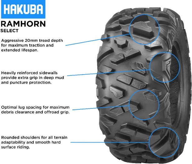 Tire - Hakuba Ramhorn Select Offroad, 27x11-12, 6 Ply, Bighorn Style, ATV / UTV