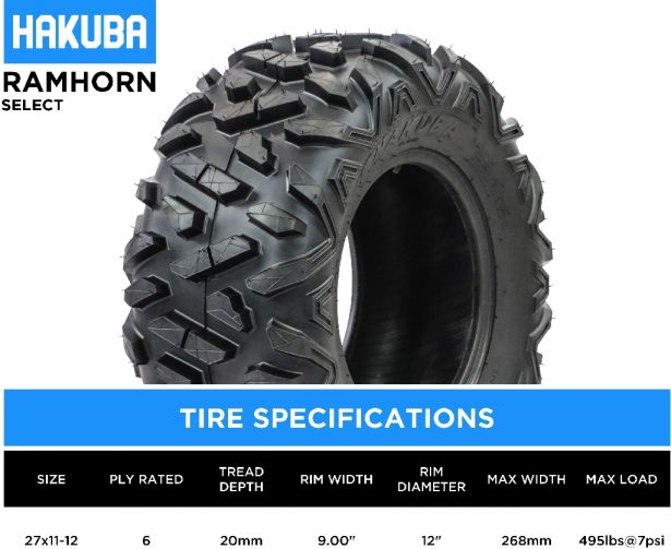 Tire - Hakuba Ramhorn Select Offroad, 27x11-12, 6 Ply, Bighorn Style, ATV / UTV