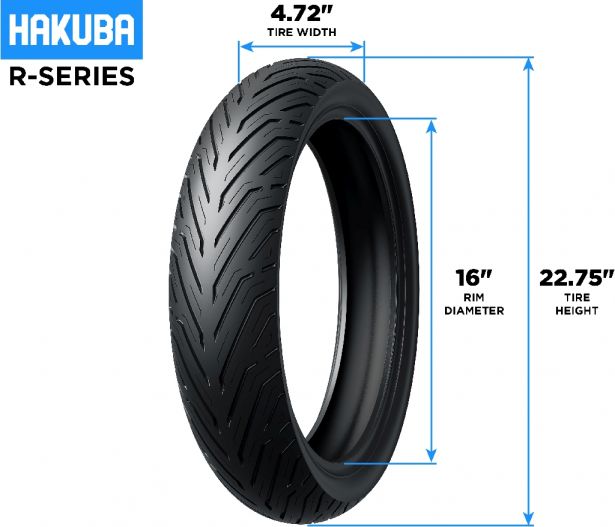 Tire - Hakuba R-Series, 120/80-16M/C, 4 Ply, Scooter / Motorcycle, Tubeless