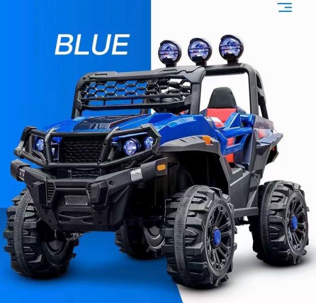 Ride On - Kids Jeep, 2-Seater, 4WD, Lifted, Leather Seats, EVA Wheels, Remote, Blue