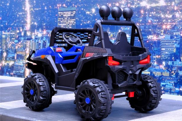 Ride On - Kids Jeep, 2-Seater, 4WD, Lifted, Leather Seats, EVA Wheels, Remote, Blue
