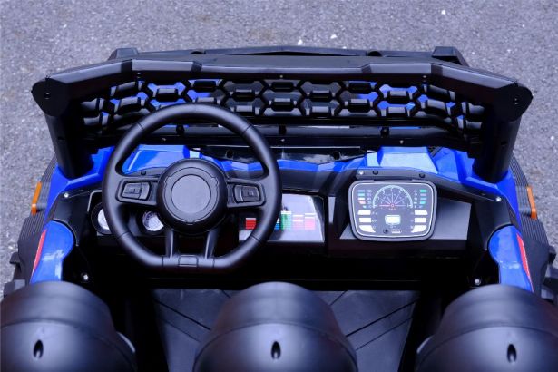 Ride On - Kids Jeep, 2-Seater, 4WD, Lifted, Leather Seats, EVA Wheels, Remote, Blue