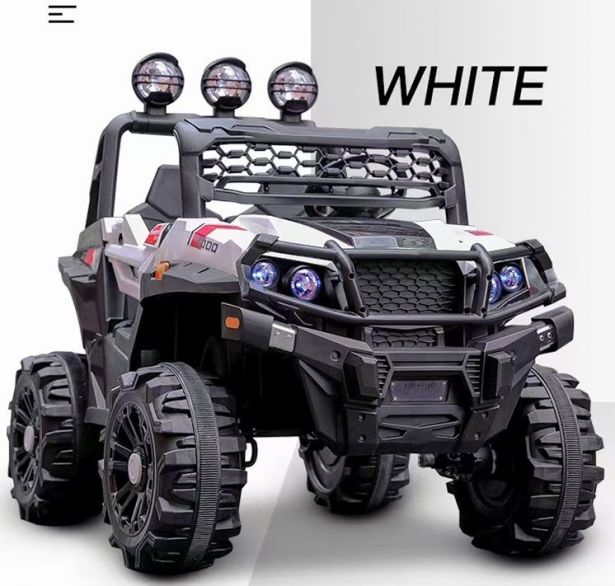 Ride On - Kids Jeep, 2-Seater, 4WD, Lifted, Leather Seats, EVA Wheels, Remote, White