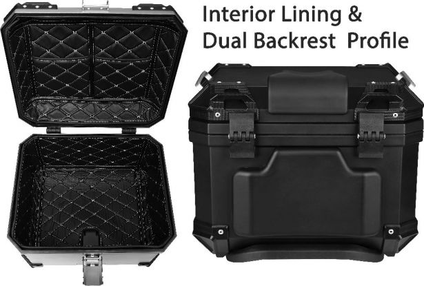 Tail Storage Box - 36L Black Motorcycle & Scooter Trunk, PHX Gen2, Quick Release, Dual Backrest, Corner Reflectors